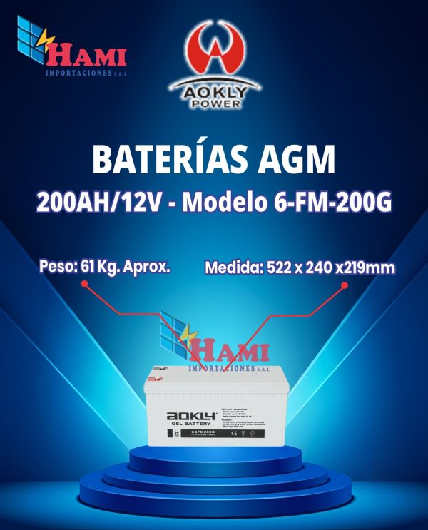 BATERIA AOKLY DE GEL DE 200AH/12V